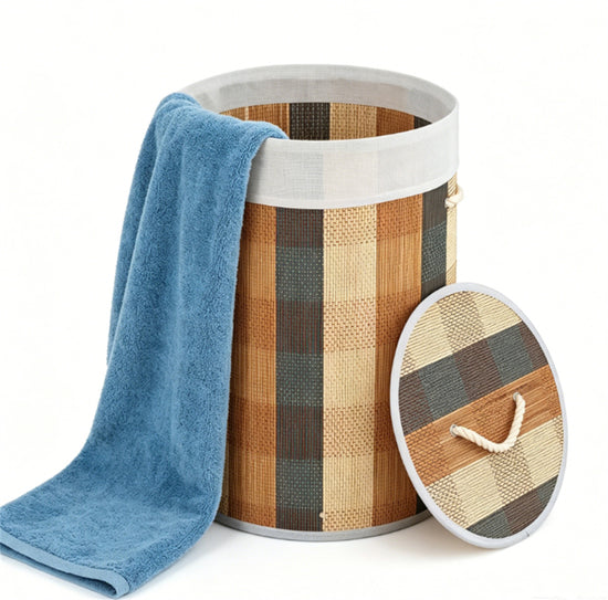 13.2 Gallon Bamboo Laundry Hamper with Lid & Removable Liner, Collapsible Dirty Clothes Basket with Side Handles for Bathroom, Nursery Laundry Room