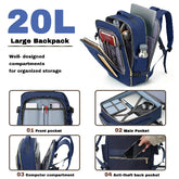 20L large backpack with compartments and organized storage features on a white background