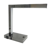 Sleek LED Desk Lamp with USB and Power Outlet - Modern Table Lamp in chrome finish, perfect for stylish workspaces or bedside tables.
