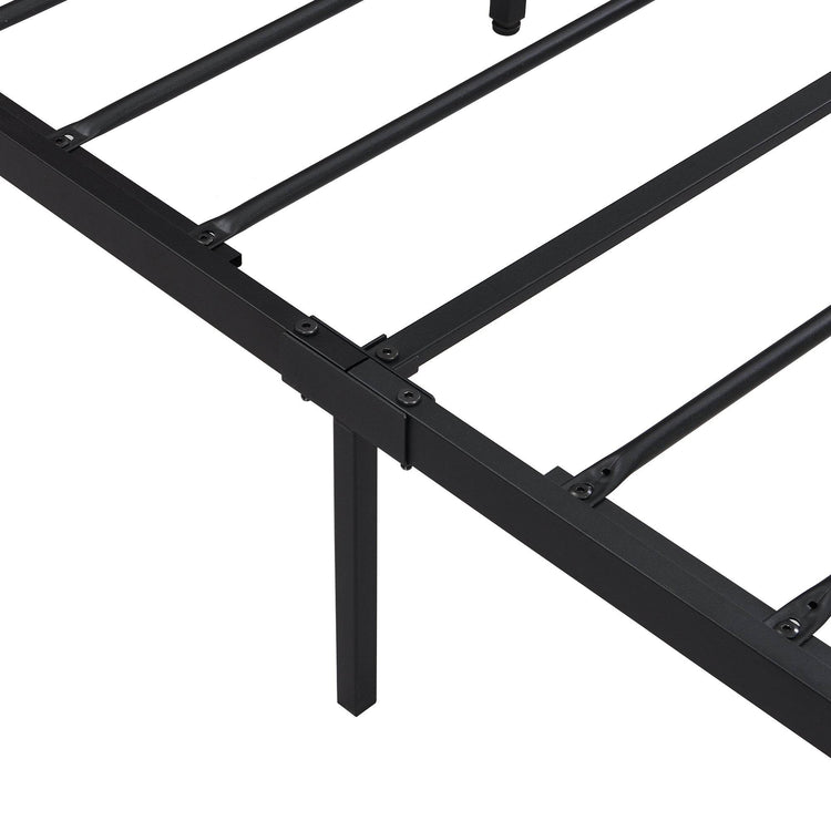Queen Size Metal Platform Bed Frame with Wooden Headboard and Footboard with USB LINER, No Box Spring Needed, Large Under Bed Storage
