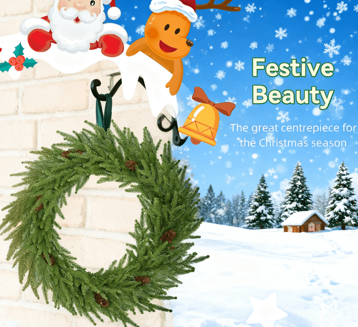 Christmas Wreath, Artificial Norfolk Pine Wreath with Pine Cones and 88 Realistic Branches for Door