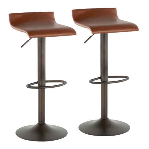 Antique Metal Barstools Set of 2 with Faux Leather