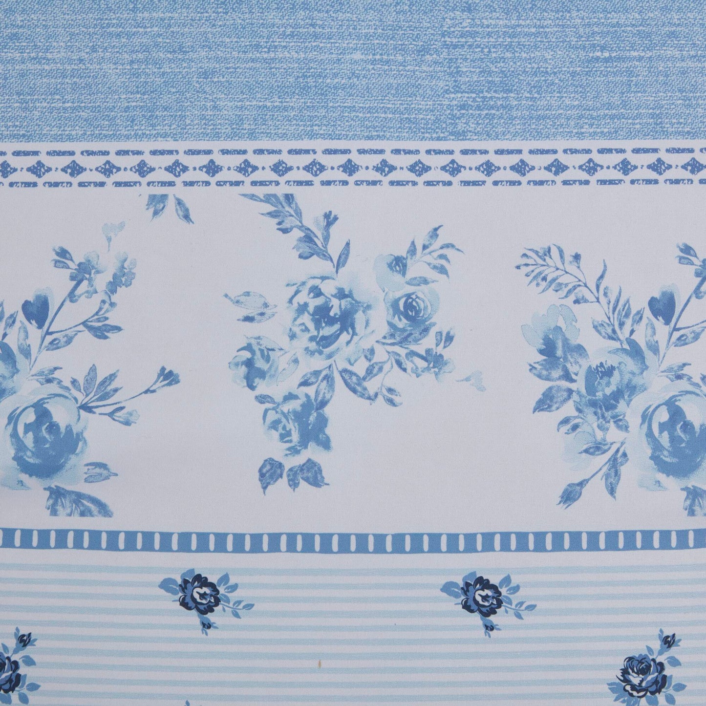 Close-up of the blue floral and striped pattern on the Twin Floral Striped Duvet Cover Set - Twin Duvet Cover Set Floral, showcasing vintage design.