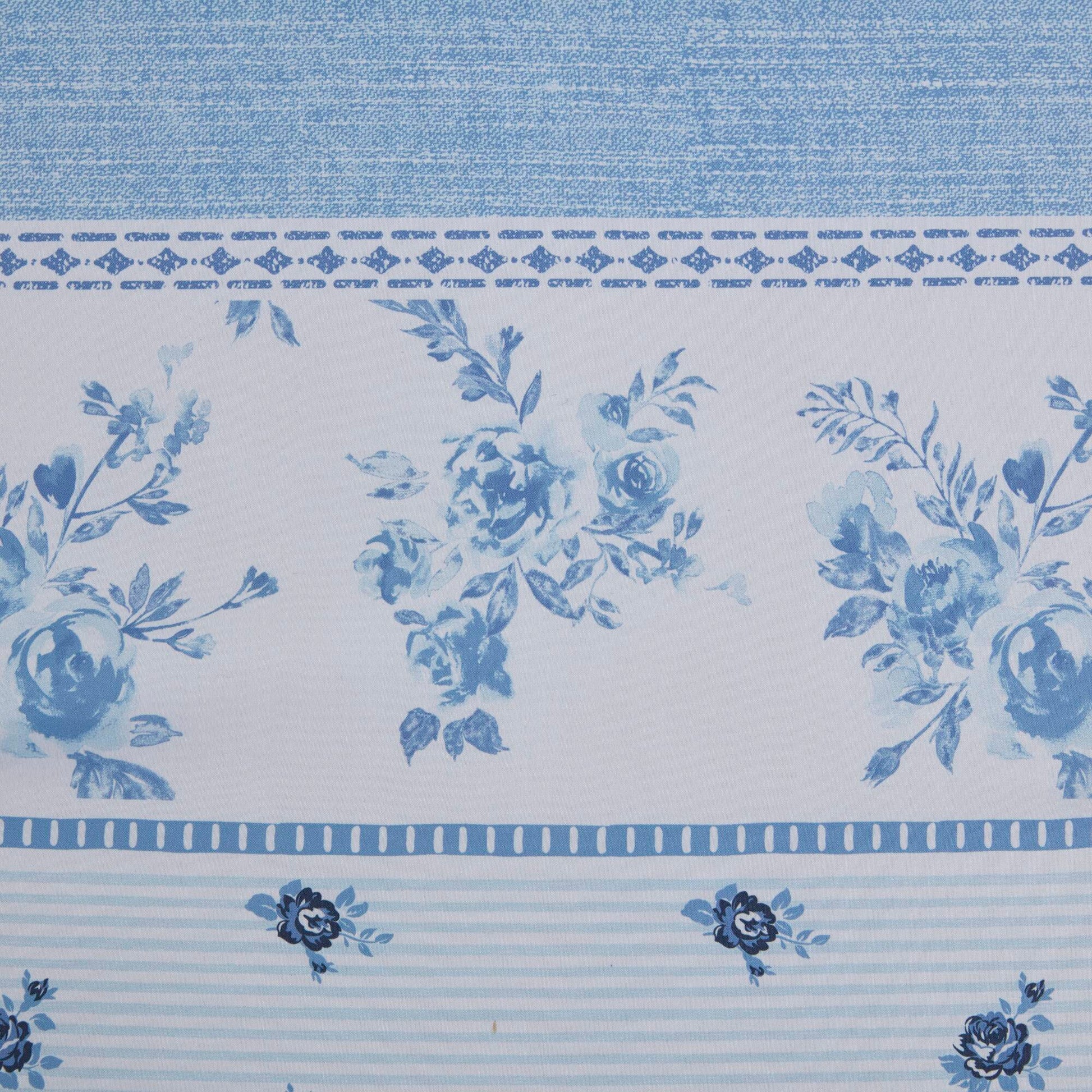 Close-up of the blue floral and striped pattern on the Twin Floral Striped Duvet Cover Set - Twin Duvet Cover Set Floral, showcasing vintage design.