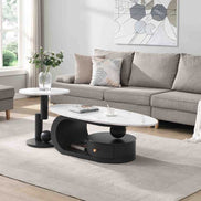 Nesting Coffee Table Set - Modern End Tables for Living Room with marble-style tops and black iron bases, ideal for stylish home decor.