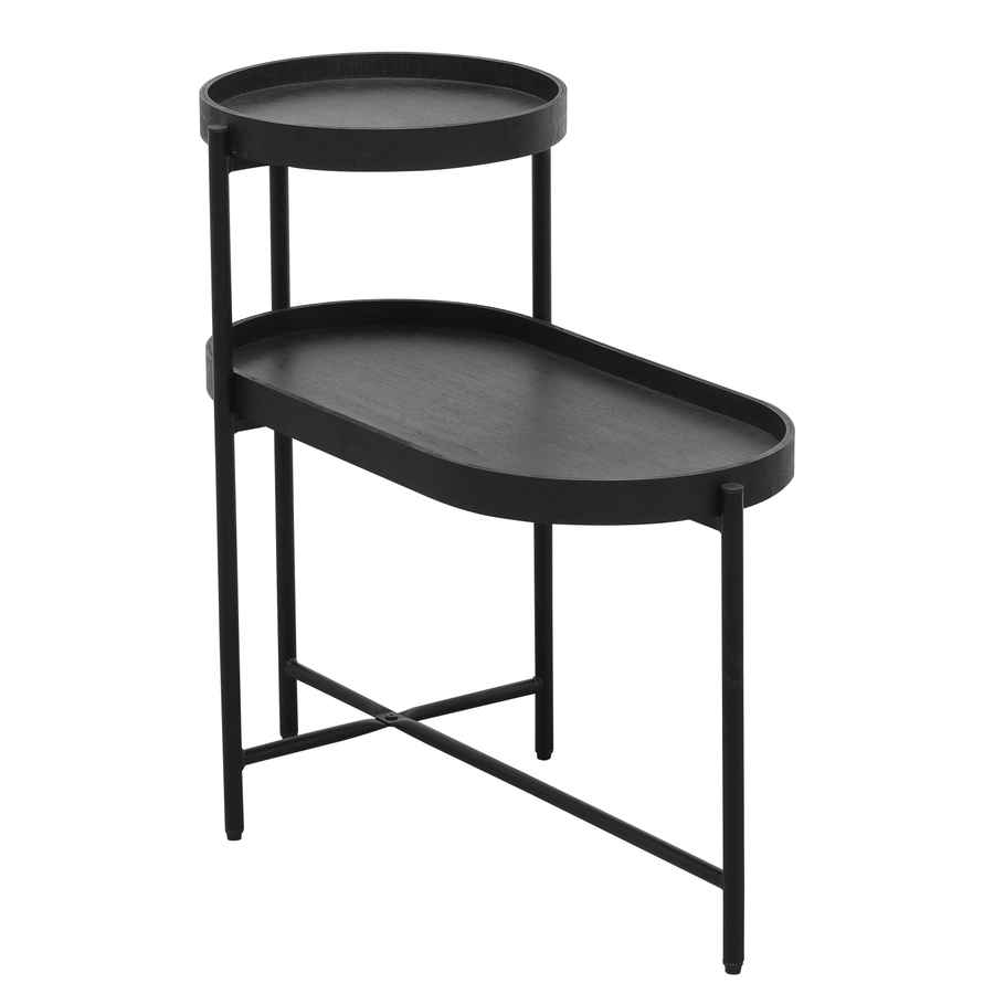 Black two-tiered side table on a white background