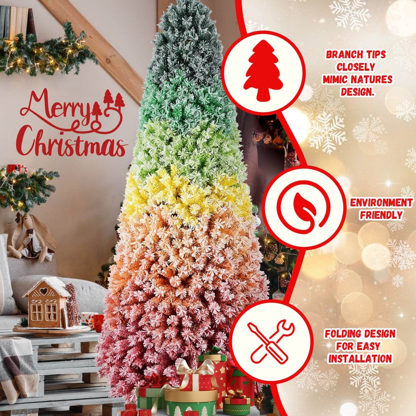 6ft Rainbow Flocked PVC Christmas Tree - Vivid Color