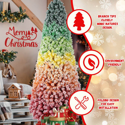 6ft Rainbow Flocked PVC Christmas Tree - Vivid Color