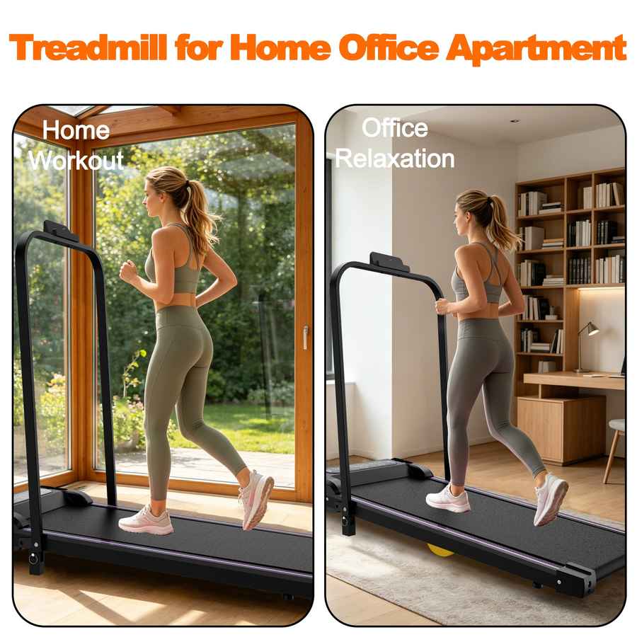 Close-up of treadmill with multi-function LED display, showing speed and distance, ideal for home exercise routines
