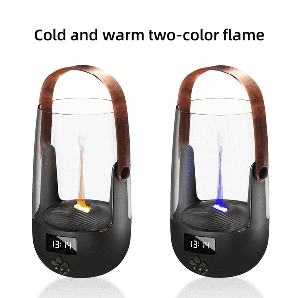 Two portable lantern-style candles shown side by side on a white background, with the text &