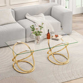 Modern Rectangle Glass Coffee Table with Ring-Shaped Frames Metal