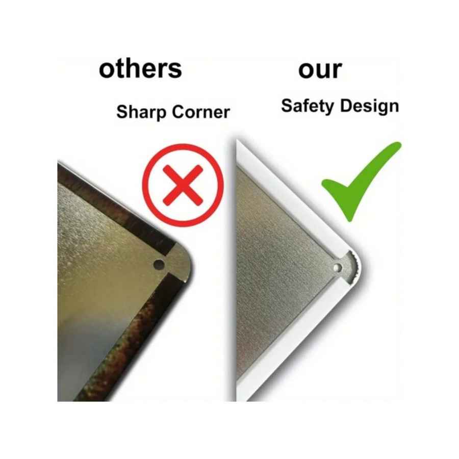 Comparison of a sharp corner design labeled &