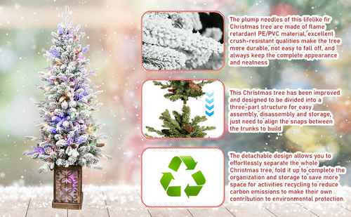 Flocked Christmas tree with LED lights product details