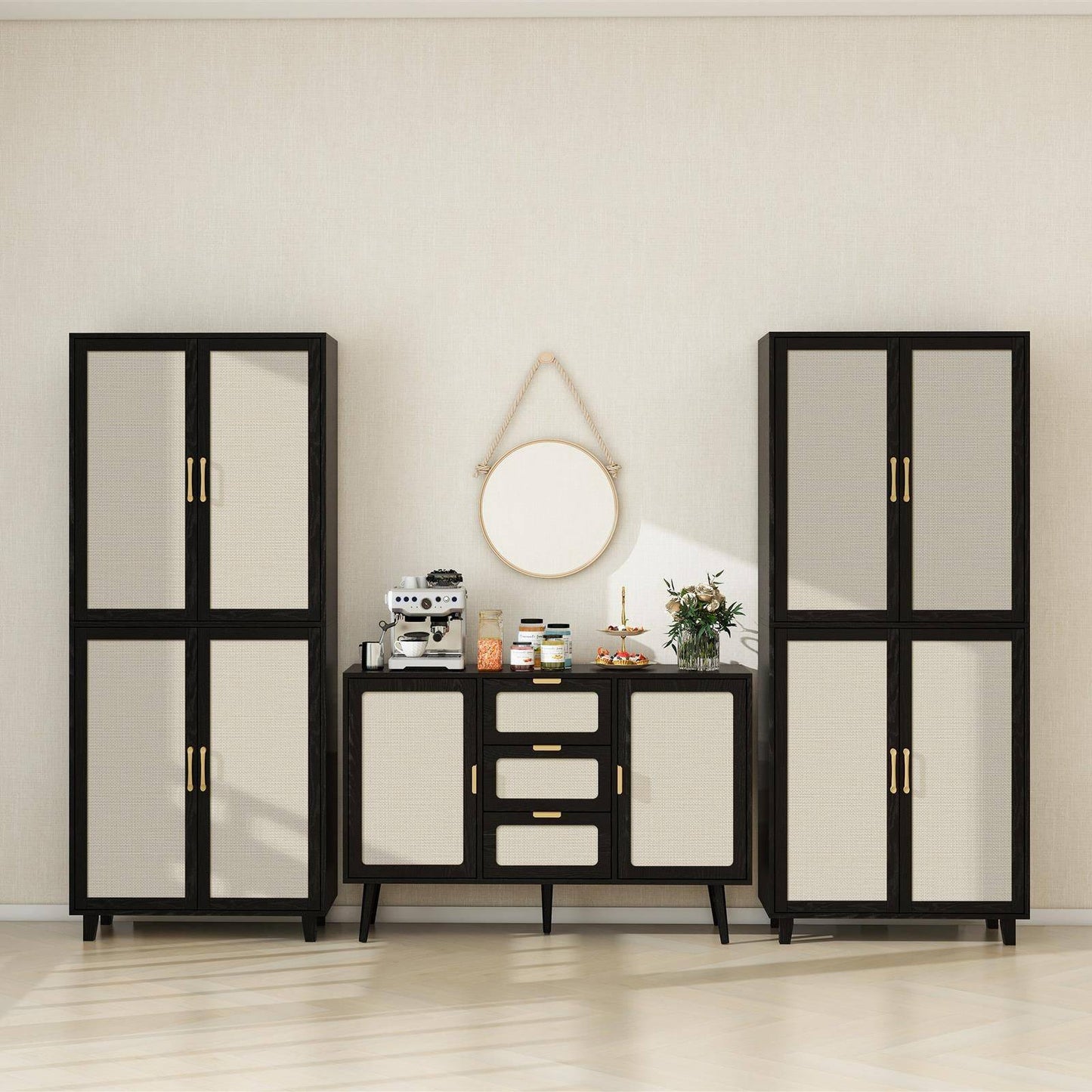 4 Door Cabinet, with 4 Adjustable Inner Shelves, Storage Cabinet