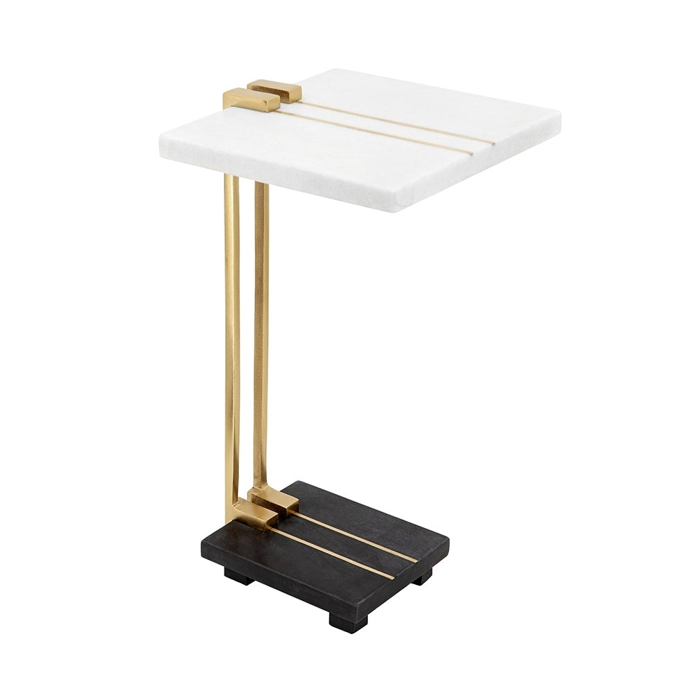 Aluminum and Marble C-Shaped Side Table, White/Gold/Black
