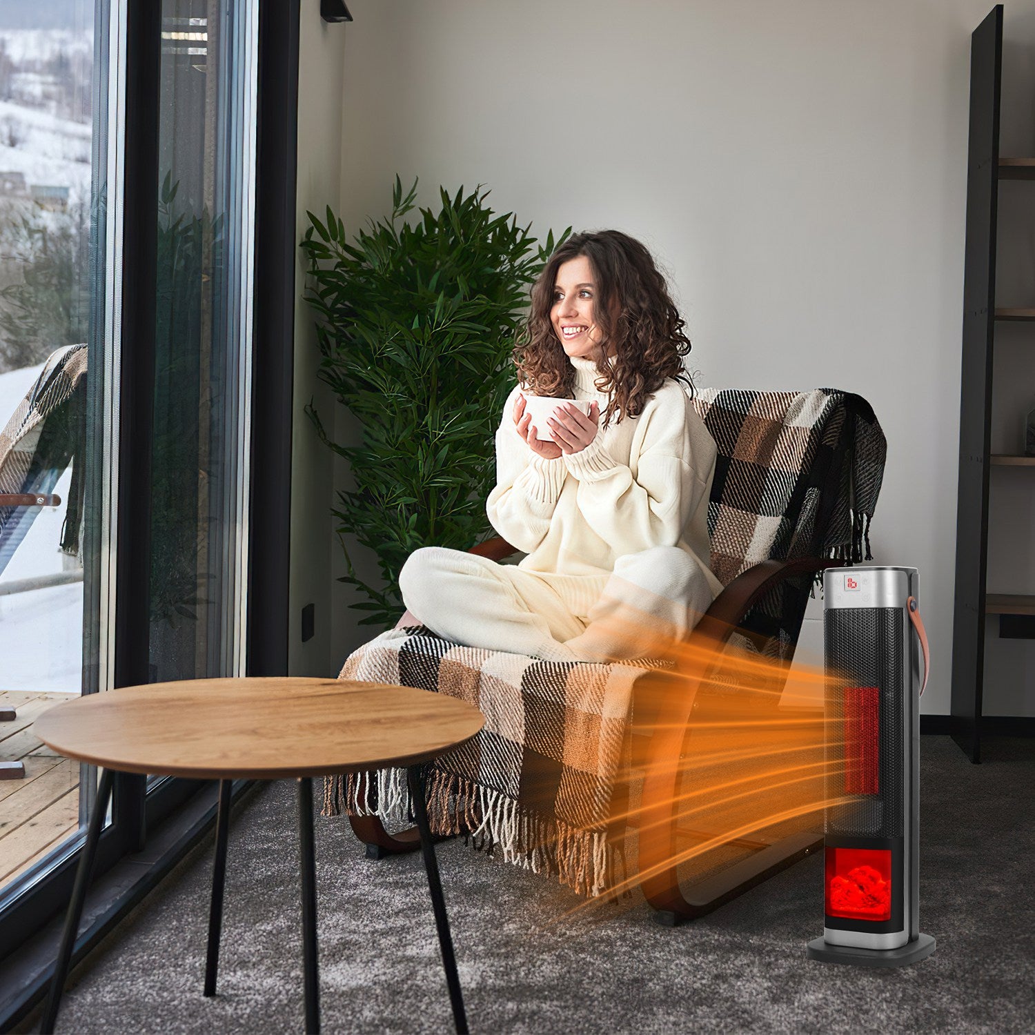 Portable Space Heaters for Indoor Use Large Room, 1500W Oscillating Ceramic Tower Space Heater with 3D Flame Portable Electric Heater with 3 Wind Modes 59-104℉Heating Remote Control 12H Timer Overheat Tip-Over Protection for Bedroom Office