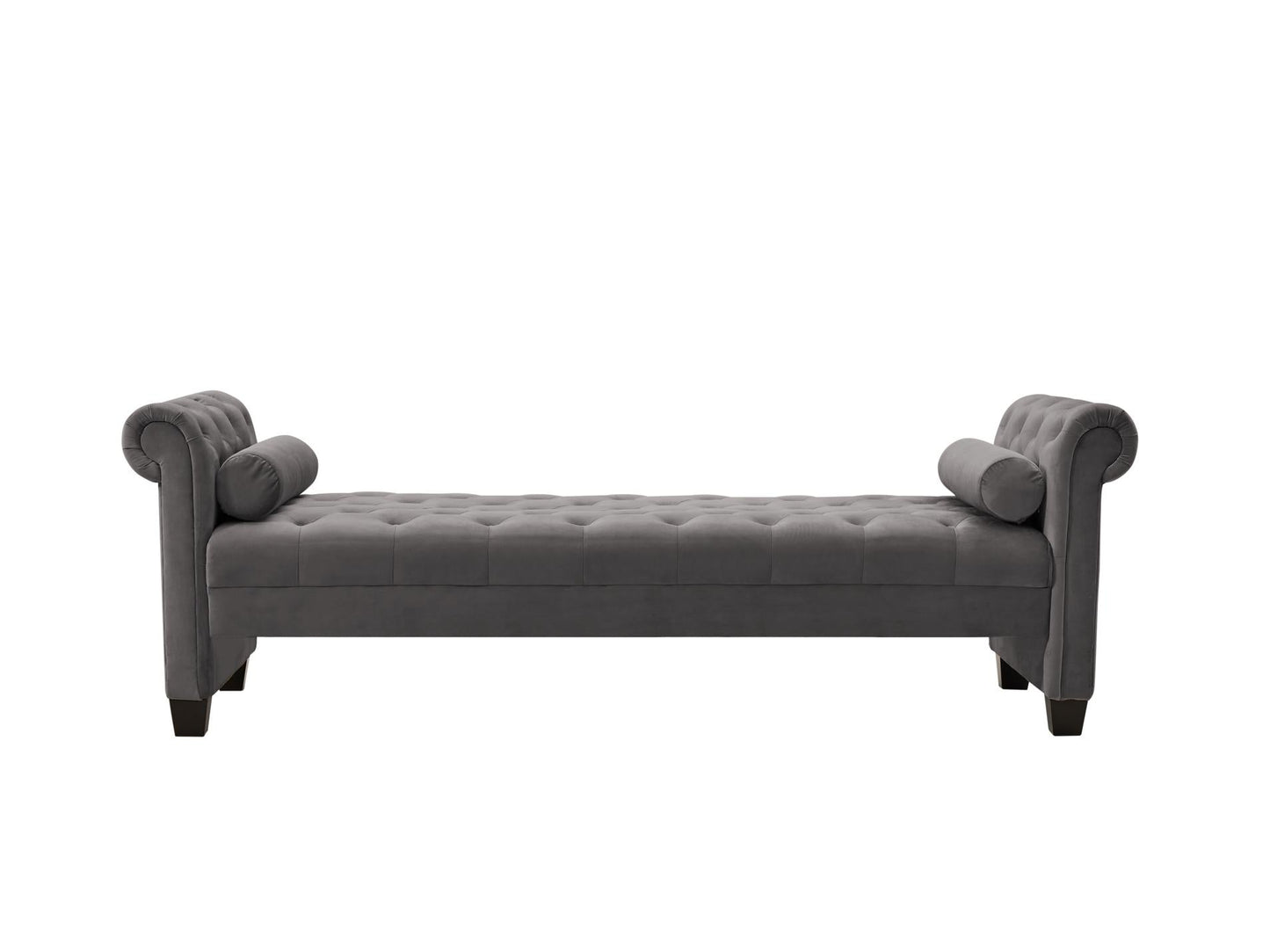 Dark Grey, Solid Wood Legs Velvet Rectangular Sofa Bench with Attached Cylindrical Pillows MLNshops]