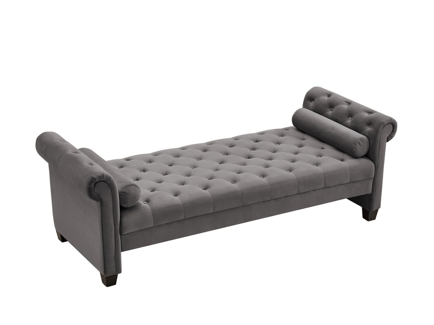 Dark Grey, Solid Wood Legs Velvet Rectangular Sofa Bench with Attached Cylindrical Pillows MLNshops]