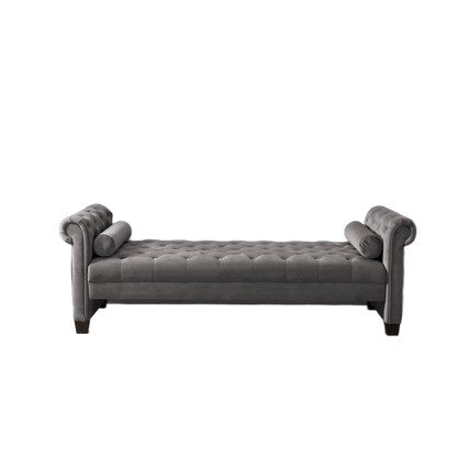 Dark Grey, Solid Wood Legs Velvet Rectangular Sofa Bench with Attached Cylindrical Pillows MLNshops]