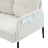 Beige sofa with a magazine holder on a white background