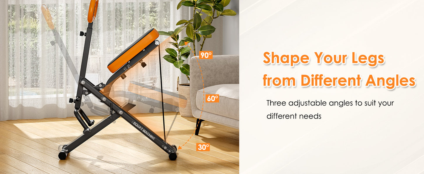 Adjustable squat angles on Squat Machine Home - Full Body Fitness for targeting leg muscles at 30°, 60°, and 90°.