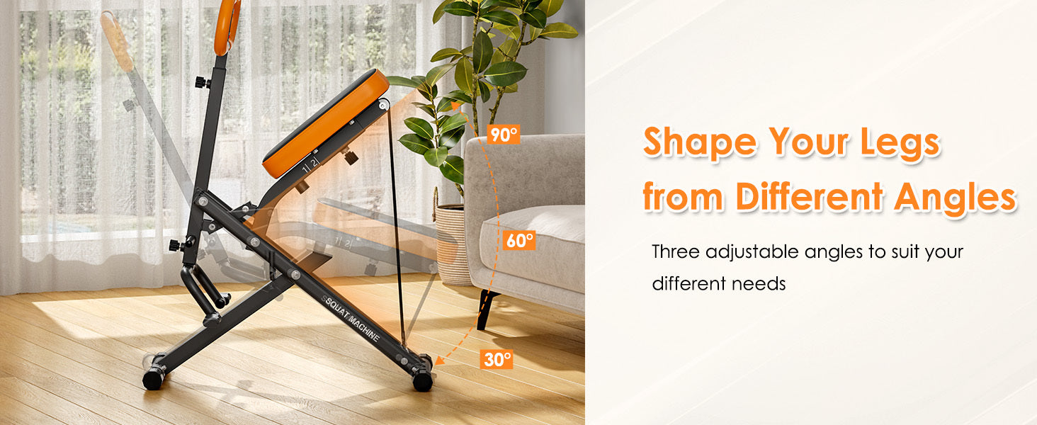 Adjustable squat angles on Squat Machine Home - Full Body Fitness for targeting leg muscles at 30°, 60°, and 90°.