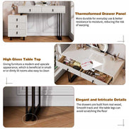 White makeup vanity with storage drawers and mirror