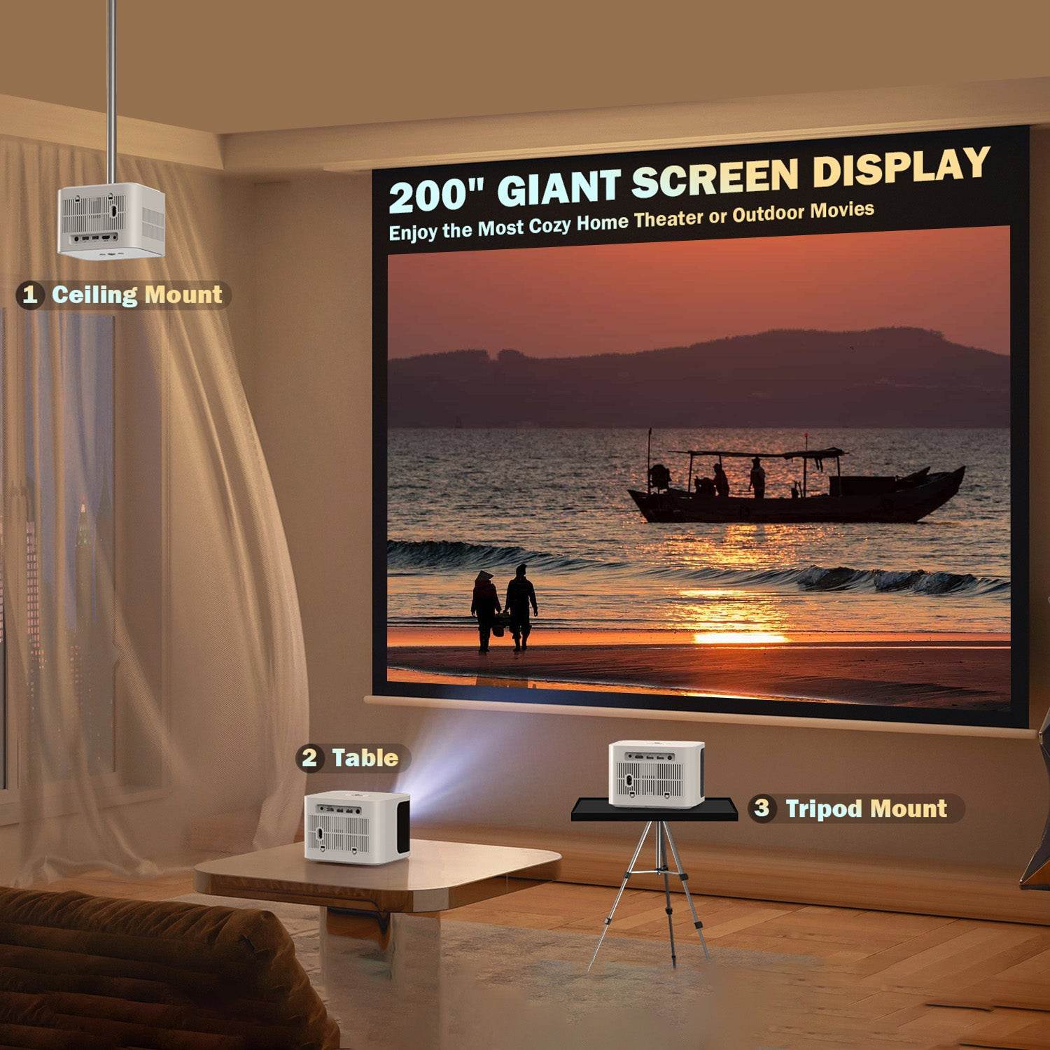 mlnshops Bluetooth Portable Video Projector 1080P 4K
