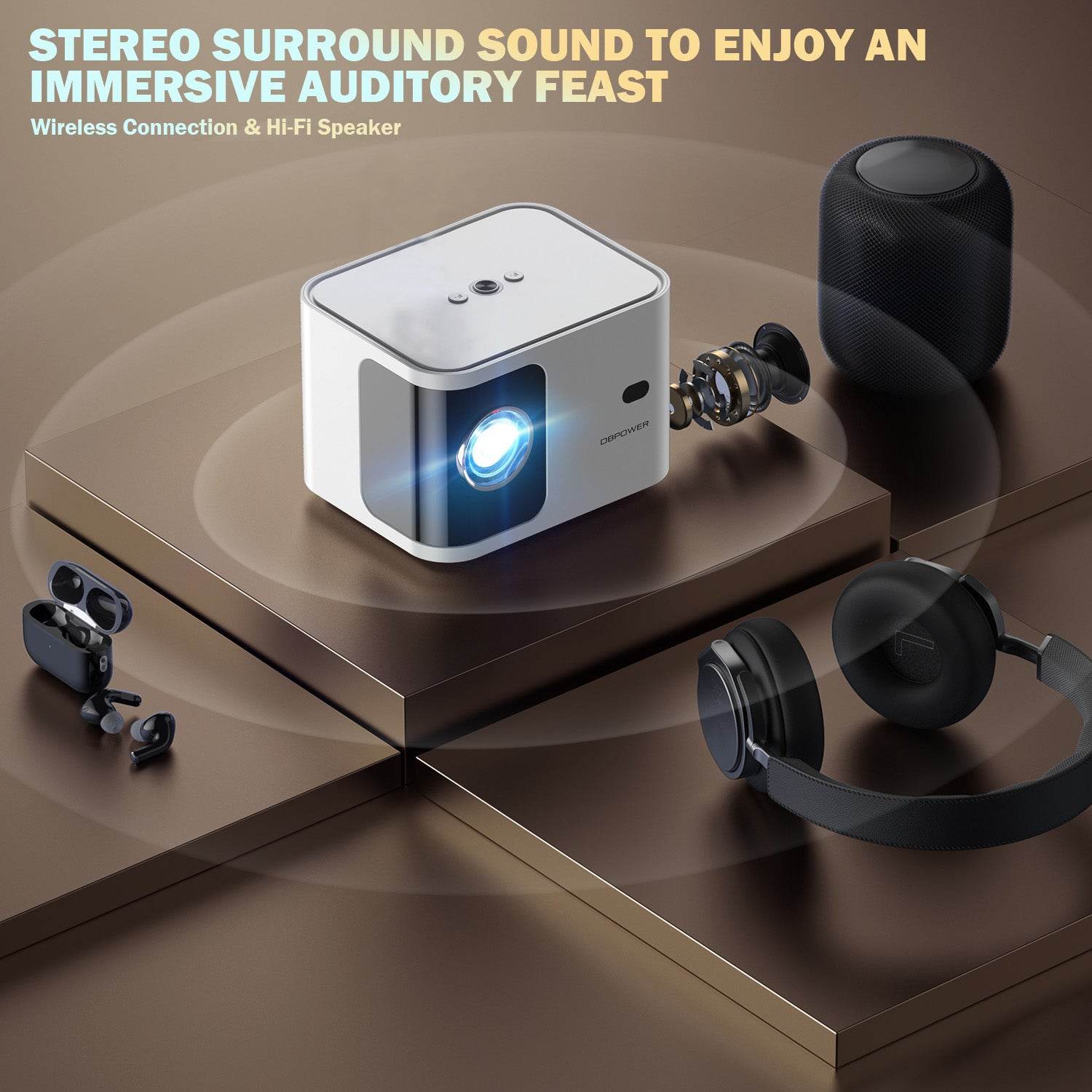 mlnshops Bluetooth Portable Video Projector 1080P 4K