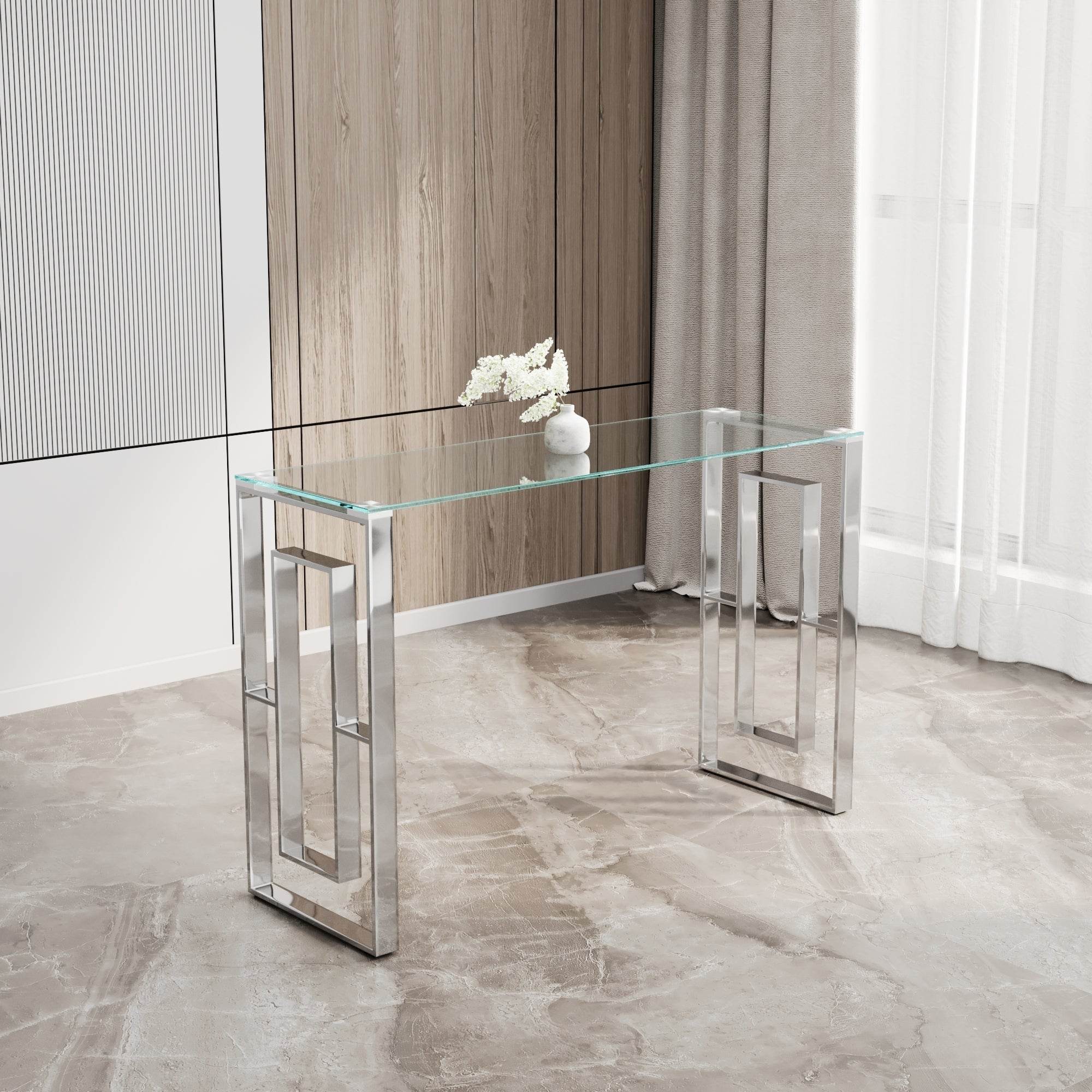 MLNshops Modern Glass Console Table with Chrome Frame