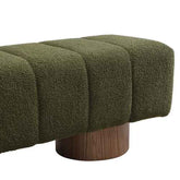 Green textured bench with wooden base on a white background