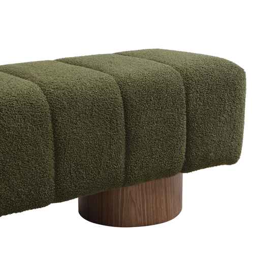 Green textured bench with wooden base on a white background