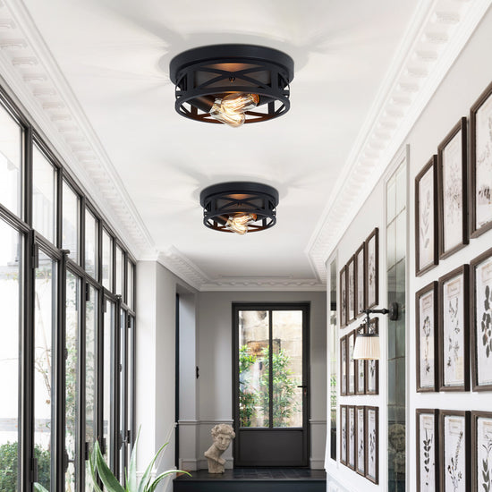 2 Pack Industrial Flush Mount Ceiling Light Set