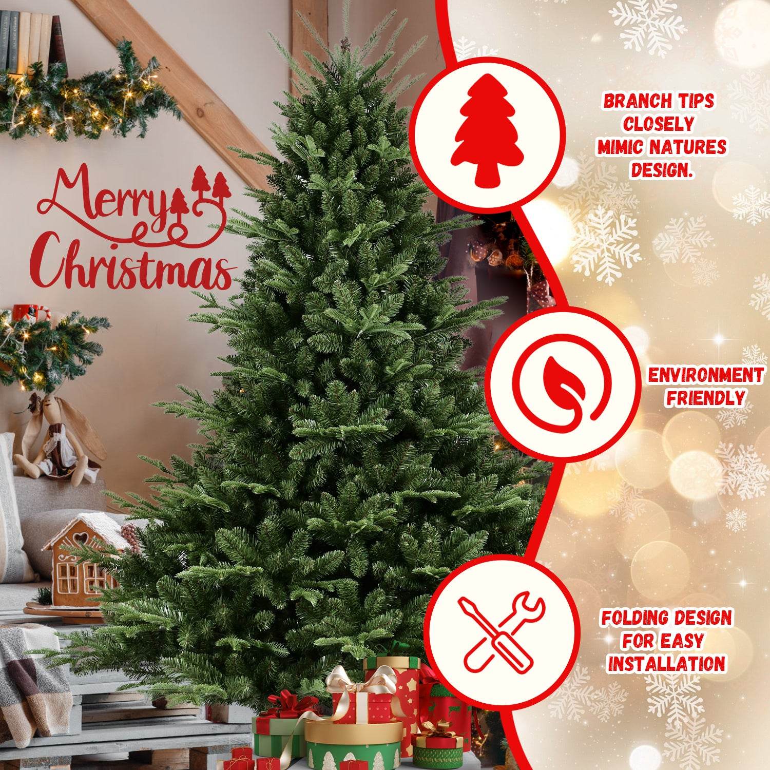 Full-Shaped 5FT Christmas Tree with 1129 Tips – PE/PVC Mixed Needles, Wide Base for Large Spaces, Hinged Structure for Easy Setup, Metal Stand for Strong Support*