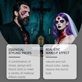 Two people with horror makeup and props in a dark setting