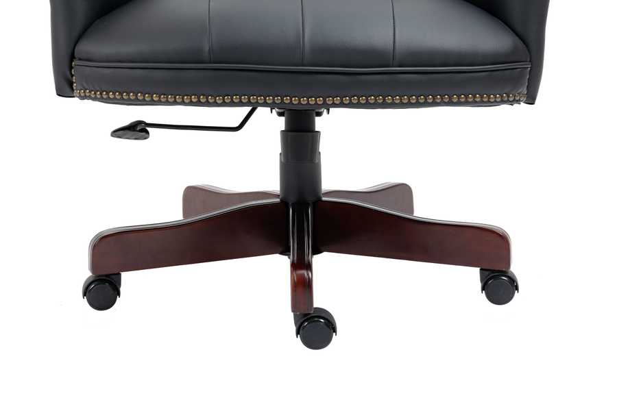 Black office chair with wooden base on a white background