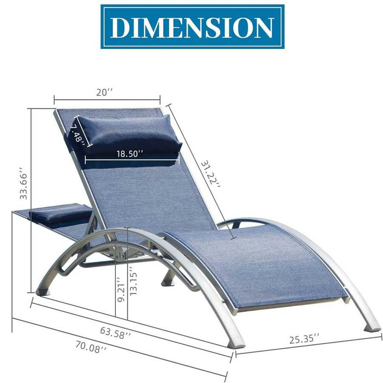 Measurement chart of a lounge chair with dimensions labeled