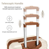 Telescopic handle on a suitcase with material and feature text