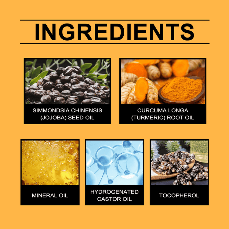 List of ingredients with corresponding images and names on a yellow background
