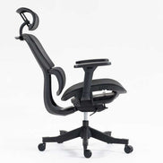 Side profile of ergonomic high back mesh office chair with adjustable recline, armrests, and headrest for optimal office comfort.