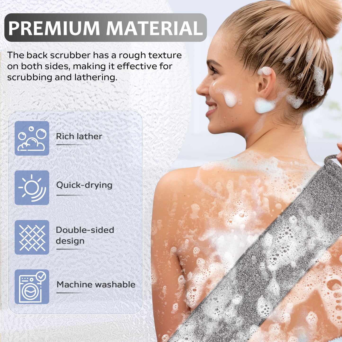 Premium Bamboo Fiber Exfoliating Body Scrubber Towel – Deep Clean & Gentle Exfoliation for Smooth Skin-Beige