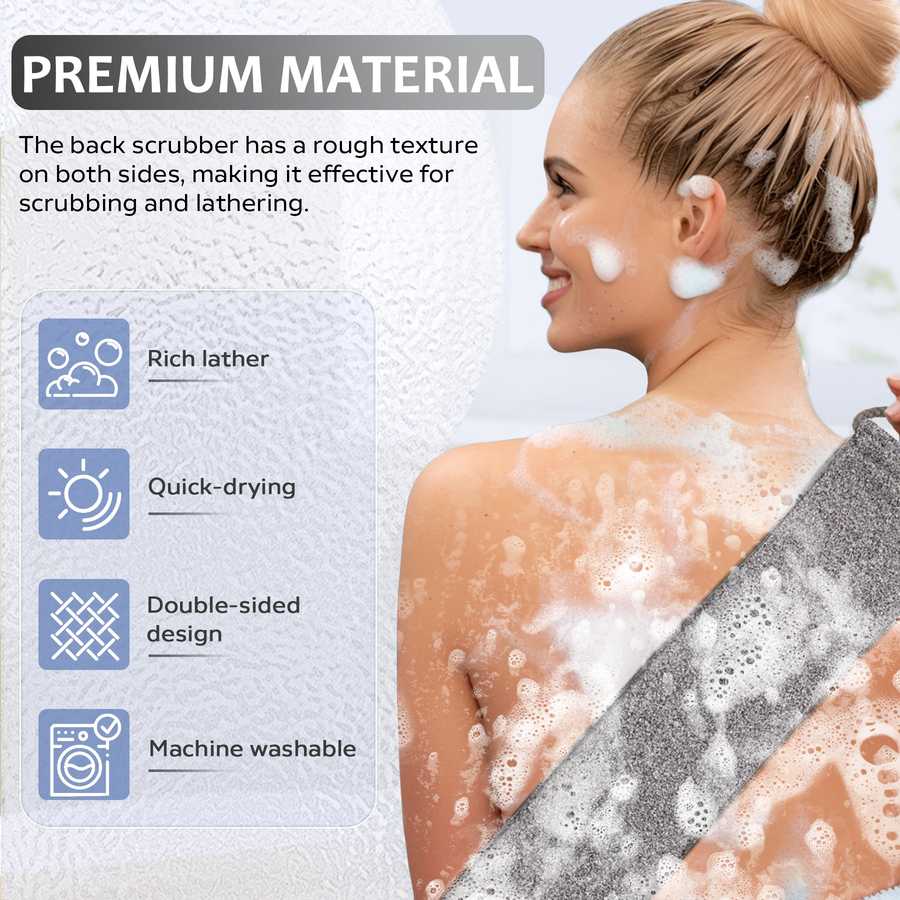 Premium Bamboo Fiber Exfoliating Body Scrubber Towel – Deep Clean & Gentle Exfoliation for Smooth Skin-Beige
