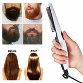 Electric straightening hair comb with heat-up features and safety icons