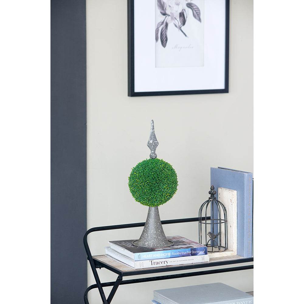 Decorative Boxwood Sphere on Metal Spire Accent