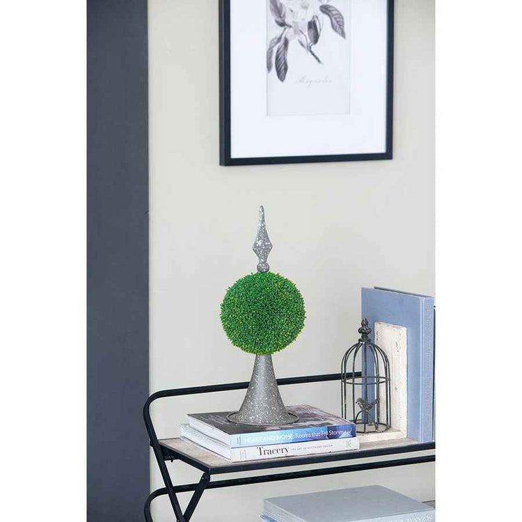 Decorative Boxwood Sphere on Metal Spire Accent