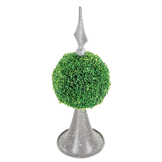 Decorative Boxwood Sphere on Metal Spire Accent