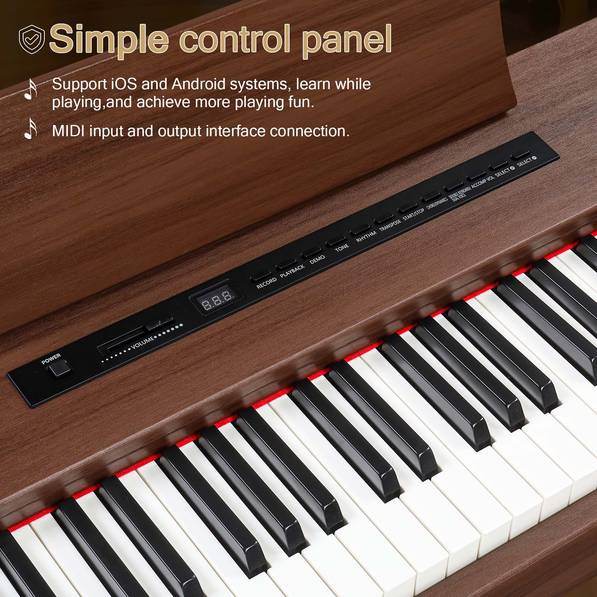 mlnshops Digital Piano with Triple Pedals - Wood Finish