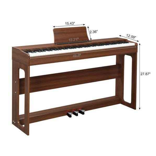mlnshops Digital Piano with Triple Pedals - Wood Finish