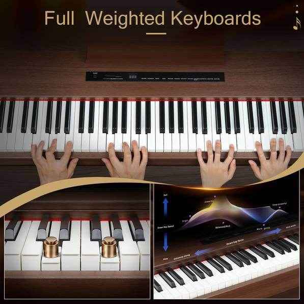 mlnshops Digital Piano with Triple Pedals - Wood Finish