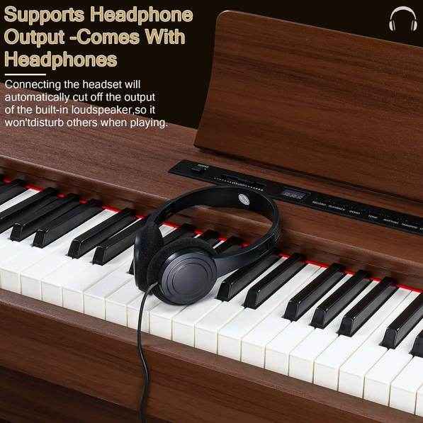 mlnshops Digital Piano with Triple Pedals - Wood Finish